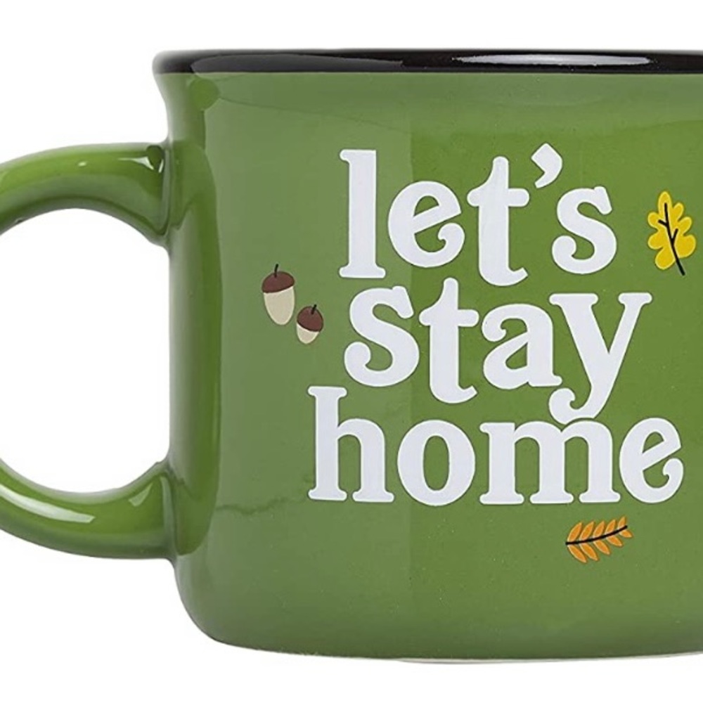 Pear Head Let’s Stay Home Coffee Cup Mug Green Fall Season Camp